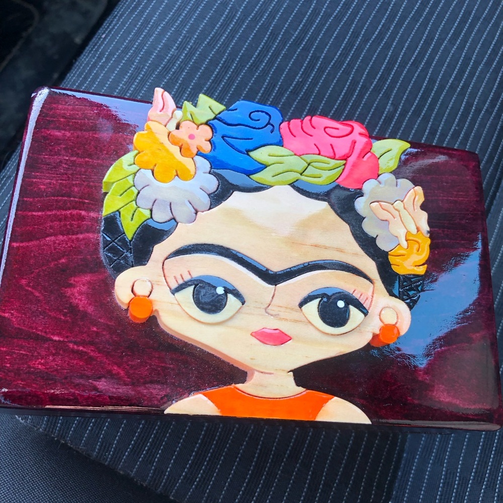 Frida Kahlo Vibrant Red and Blue Floral Decor Accent